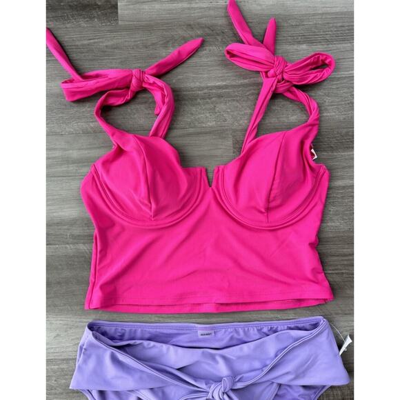 Old Navy Pink Purple Two Piece Swimsuit Size L NWT Underwire - Picture 4 of 7